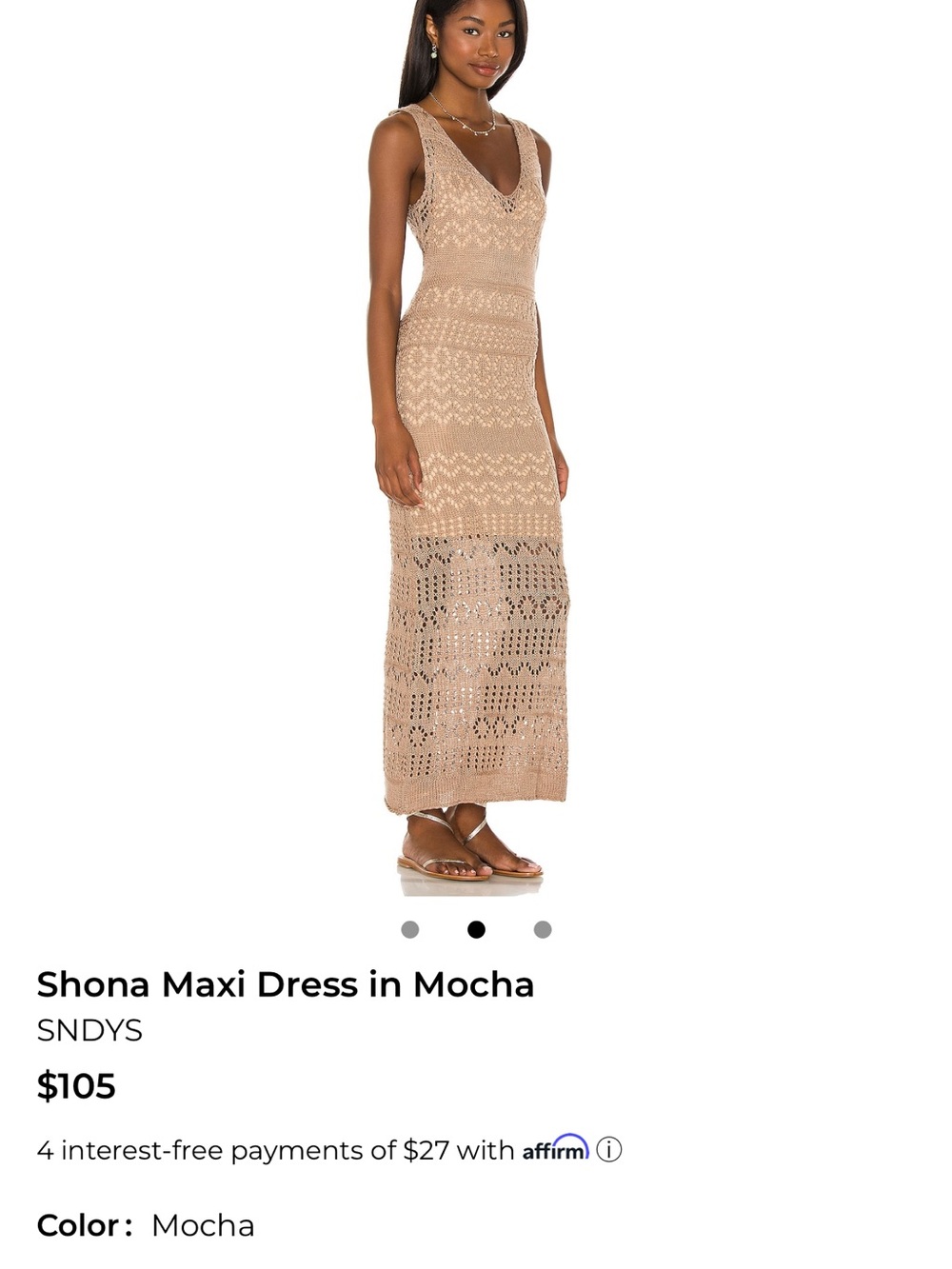 Revolve SNDYS Shona Crochet Knit Maxi Dress in Mocha Brown